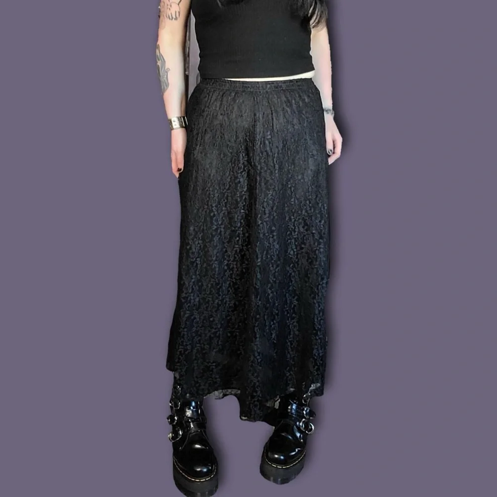 Whimsigoth Black Lace Maxi Skirt y2k - Picture 2 of 8